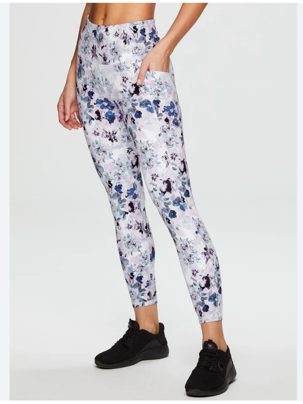 RBX Crop Leggings with 2 sides pockets in vibrant Multi floral print.